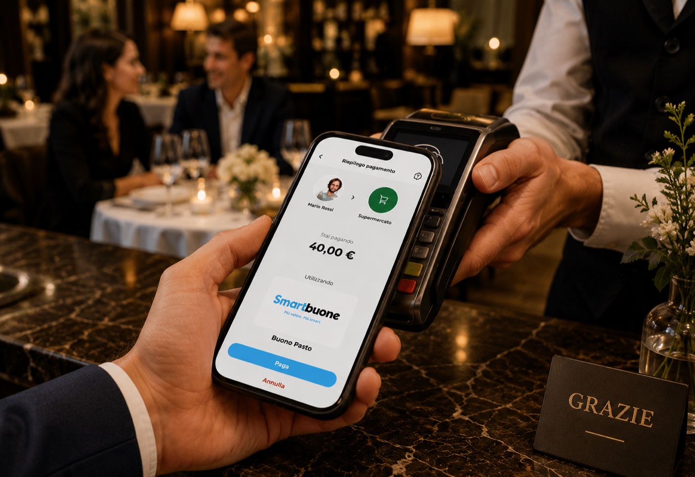 Pagamento con smartphone al ristorante