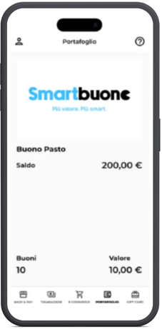 Schermata saldo buono pasto nell'app